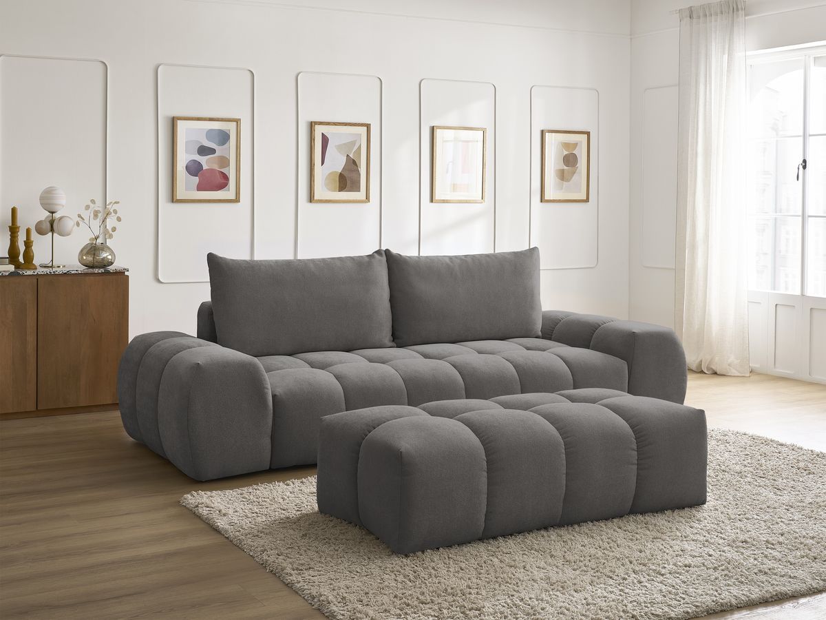 Canapé droit 3 places EVEREST texturé avec pouf gris foncé — vue 6