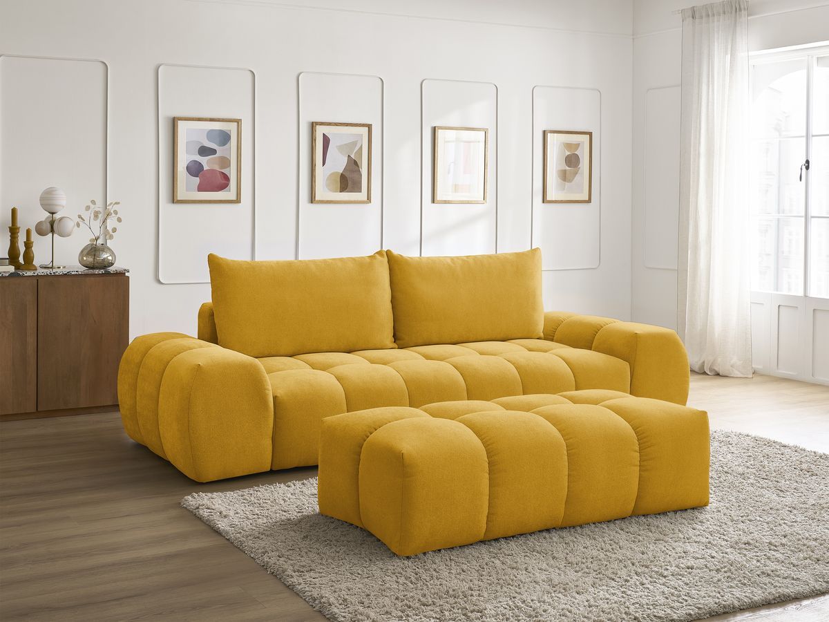 Canapé droit 3 places EVEREST texturé avec pouf jaune — vue 6