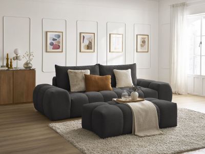Canapé droit fixe 3 places EVEREST tissu texturé avec pouf