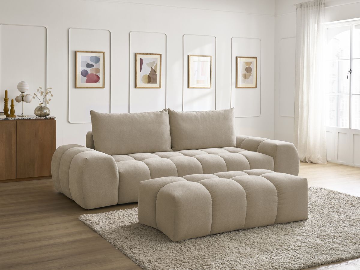 Canapé droit 3 places EVEREST texturé avec pouf taupe — vue 6