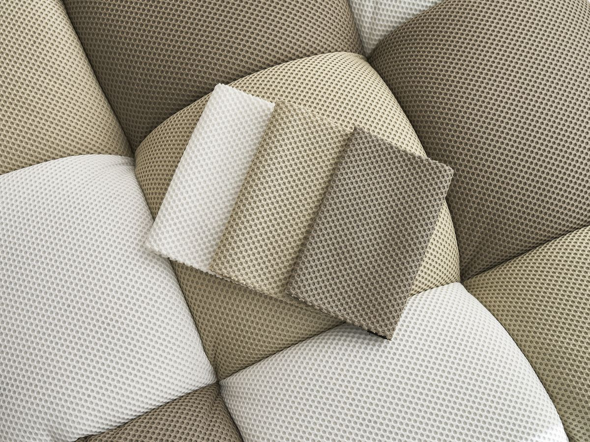 Canapé d'angle fixe EVEREST tissu chiné - Orange - Angle droit - 10 coussins