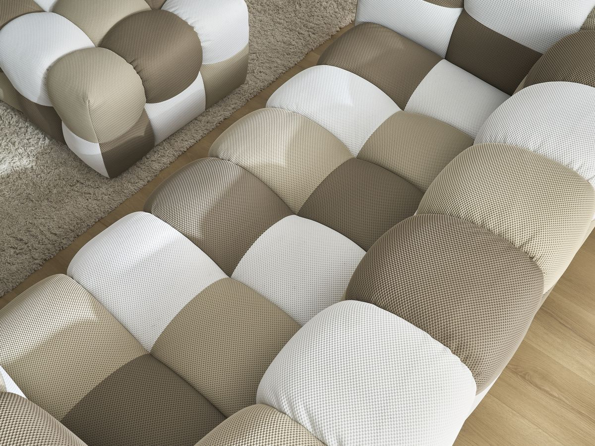 Canapé d'angle fixe EVEREST tissu chiné - Orange - Angle droit - 10 coussins