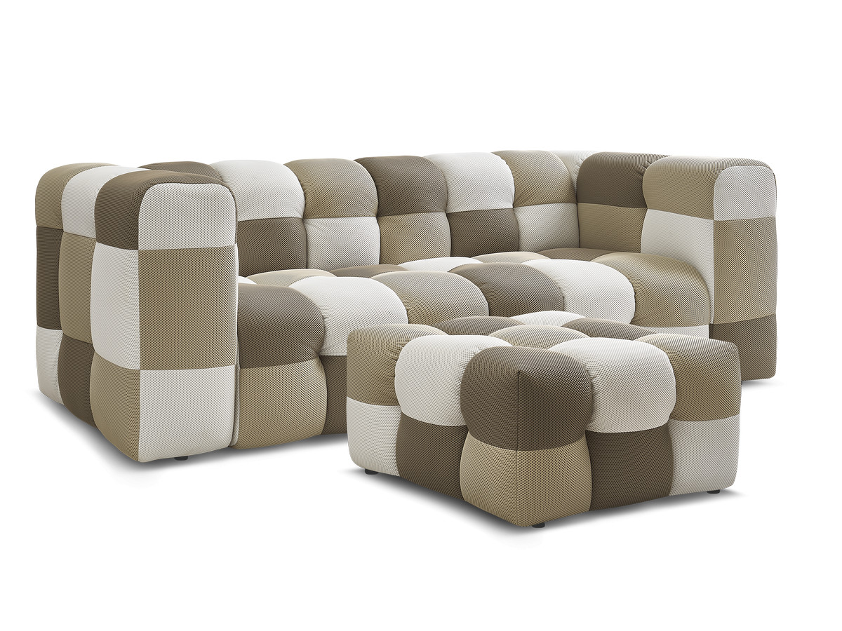 Canapé d'angle fixe EVEREST tissu chiné - Orange - Angle droit - 10 coussins