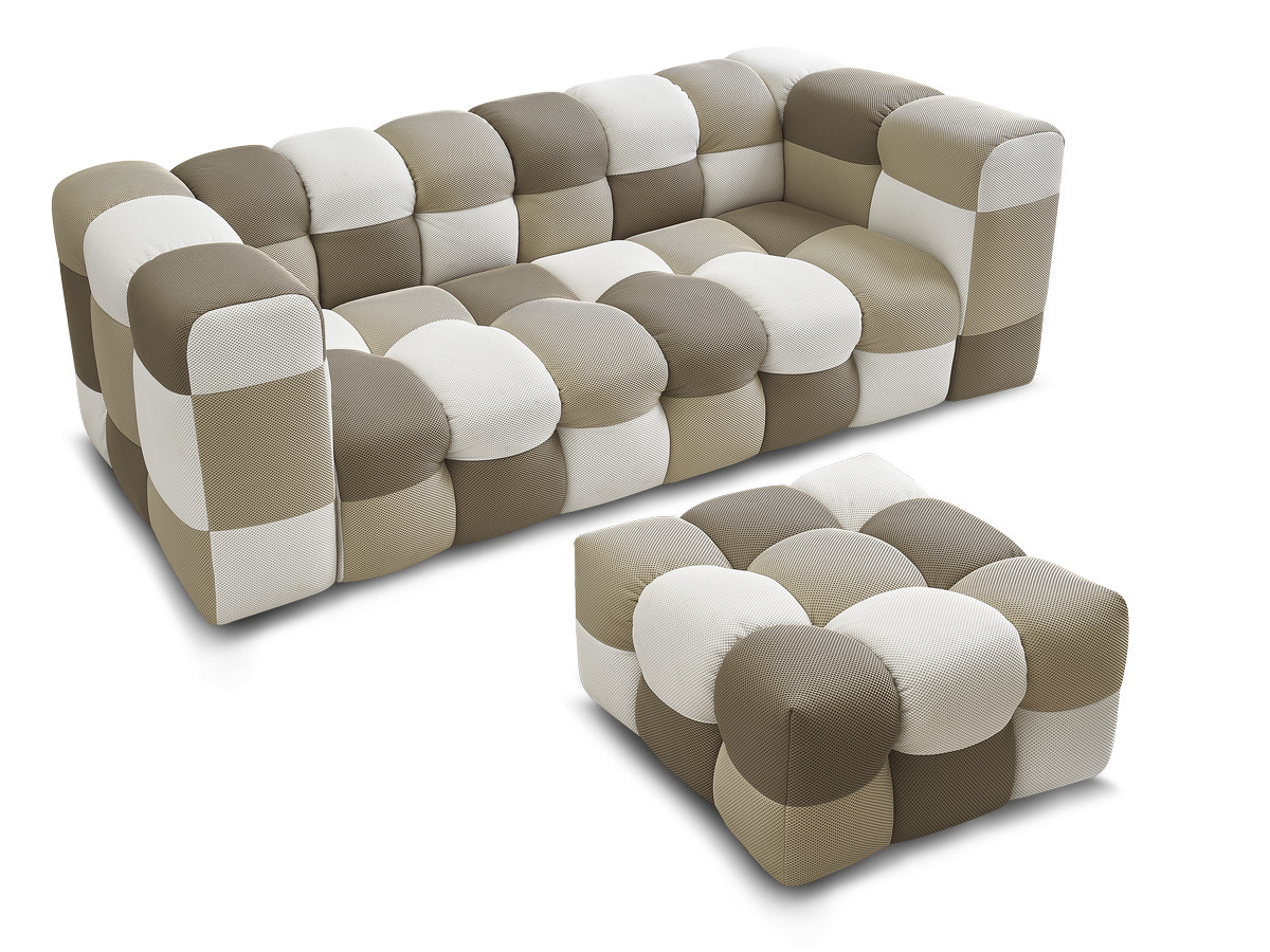 Canapé d'angle fixe EVEREST tissu chiné - Orange - Angle droit - 10 coussins