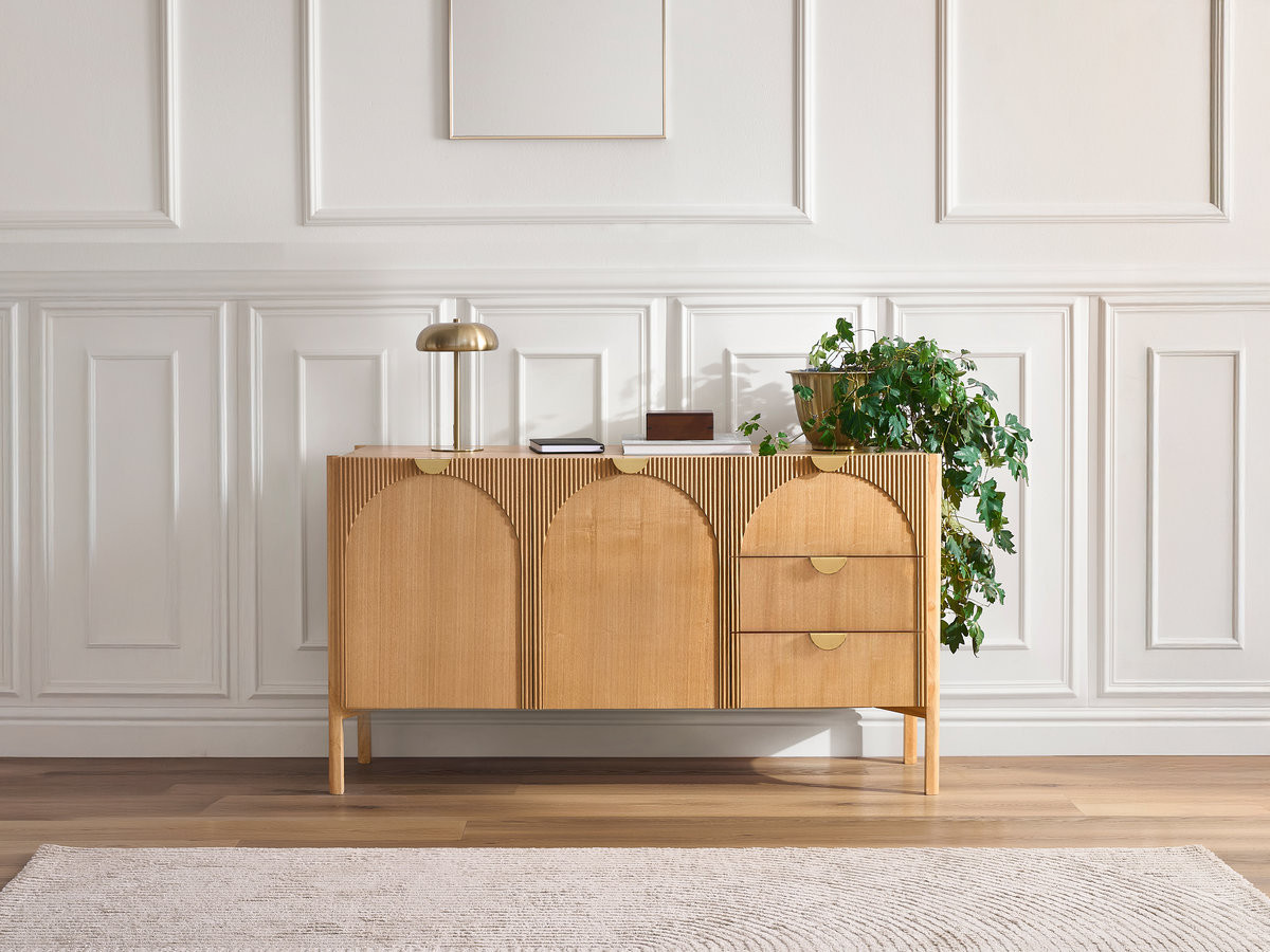 Ensemble LOLA avec buffet 135 cm + meuble TV 178 cm motif arrondi et placage frêne massif