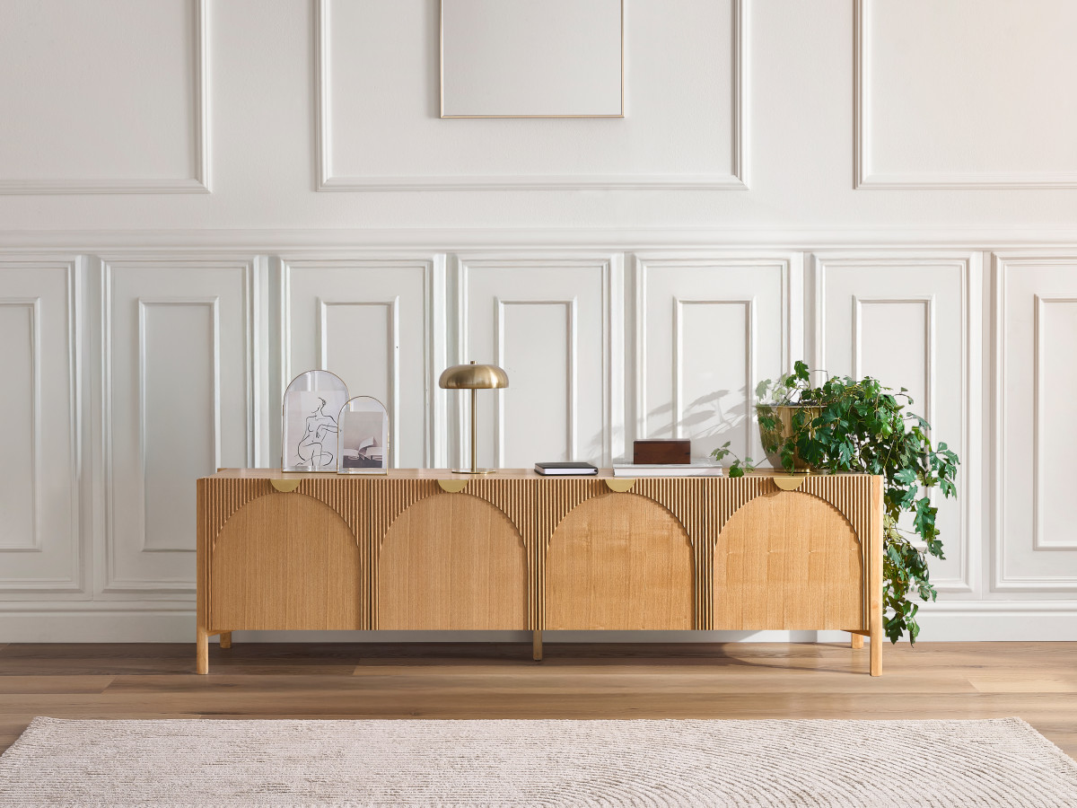 Ensemble LOLA avec buffet 135 cm + meuble TV 178 cm motif arrondi et placage frêne massif