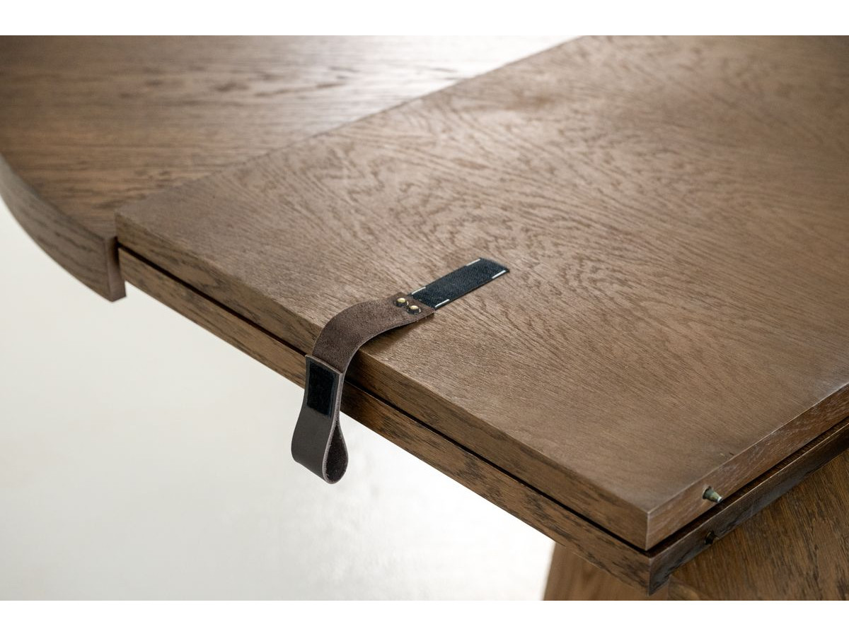 SUGITON set met ronde eettafel uitschuifbaar van 130 tot 180 cm + 4 BASTIDE stoelen in massief eiken fineer