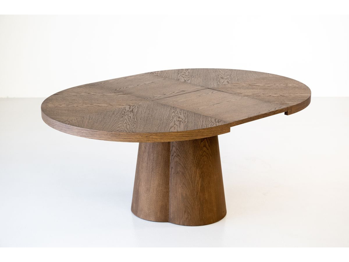 SUGITON set met ronde eettafel uitschuifbaar van 130 tot 180 cm + 4 BASTIDE stoelen in massief eiken fineer