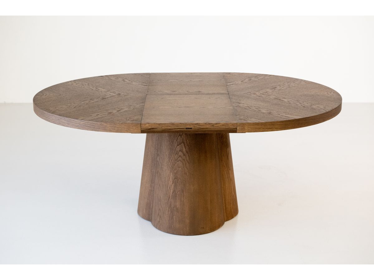 SUGITON set met ronde eettafel uitschuifbaar van 130 tot 180 cm + 4 BASTIDE stoelen in massief eiken fineer