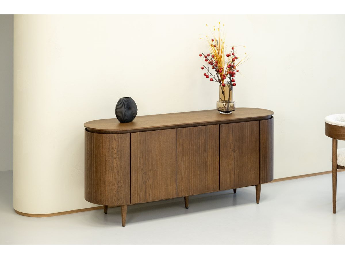 sormiou set met 180 cm dressoir + 180 cm tv-meubel in massief eiken fineer gekleurd donkerbruin