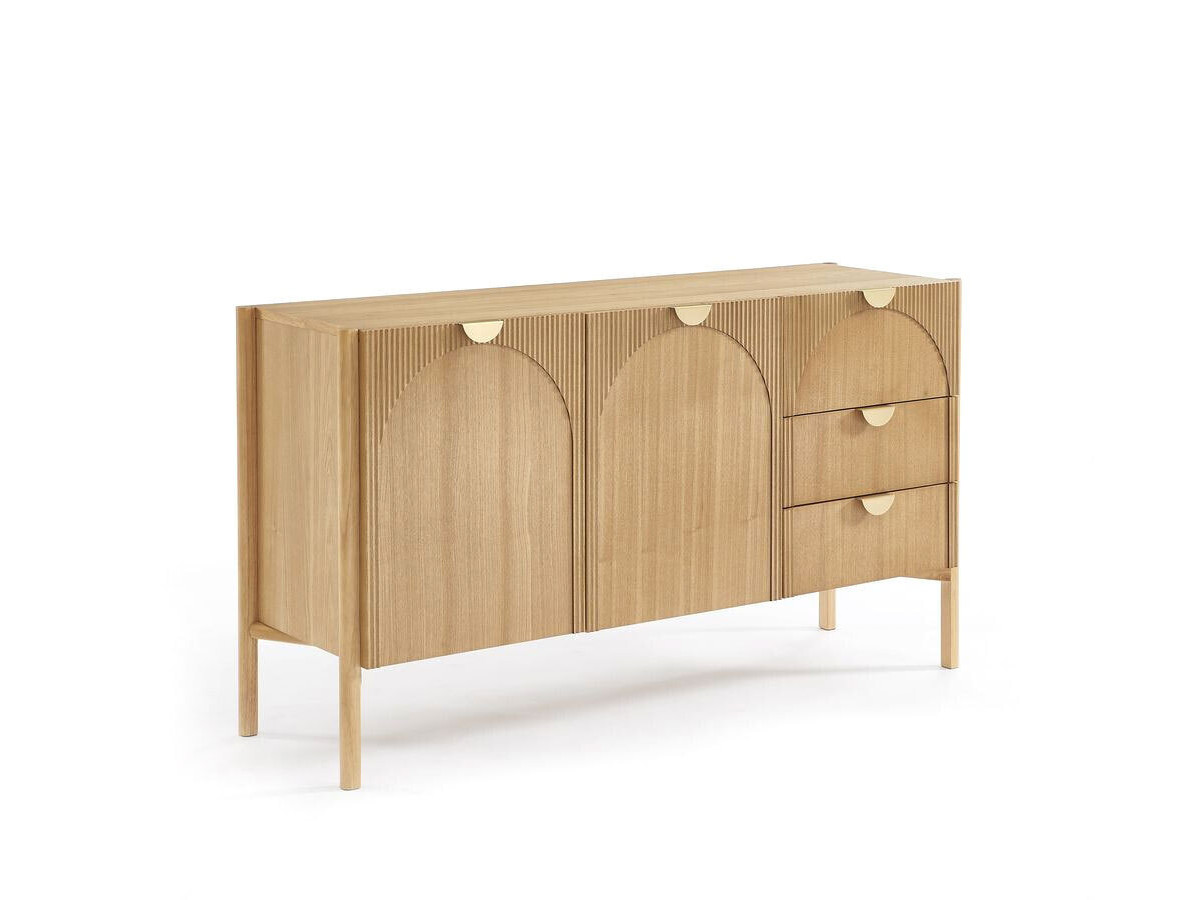 Ensemble LOLA avec buffet 135 cm + meuble TV 178 cm motif arrondi et placage frêne massif