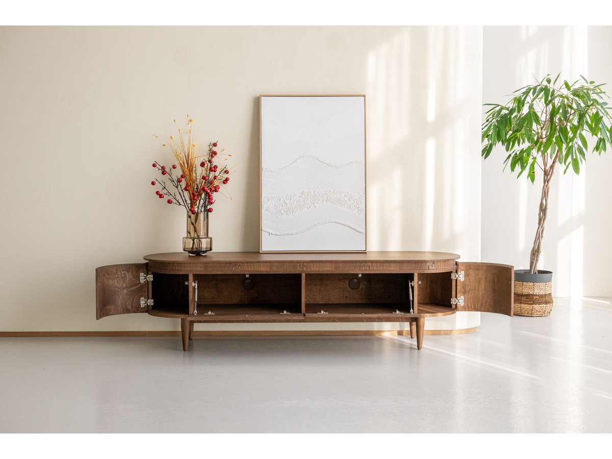 SORMIOU set met 180 cm dressoir + 180 cm tv-meubel in massief eiken fineer