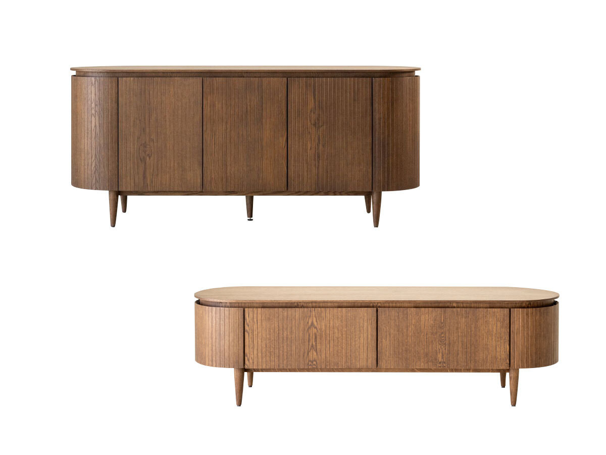 SORMIOU set met 180 cm dressoir + 180 cm tv-meubel in massief eiken fineer