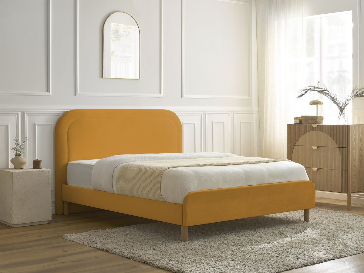 CASSIOPEE bed in fluwelen stof met massieve lattenbodem