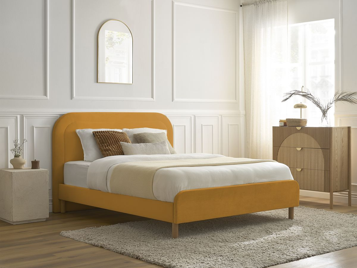 Lit CASSIOPEE velours avec lattes massives jaune — vue 4