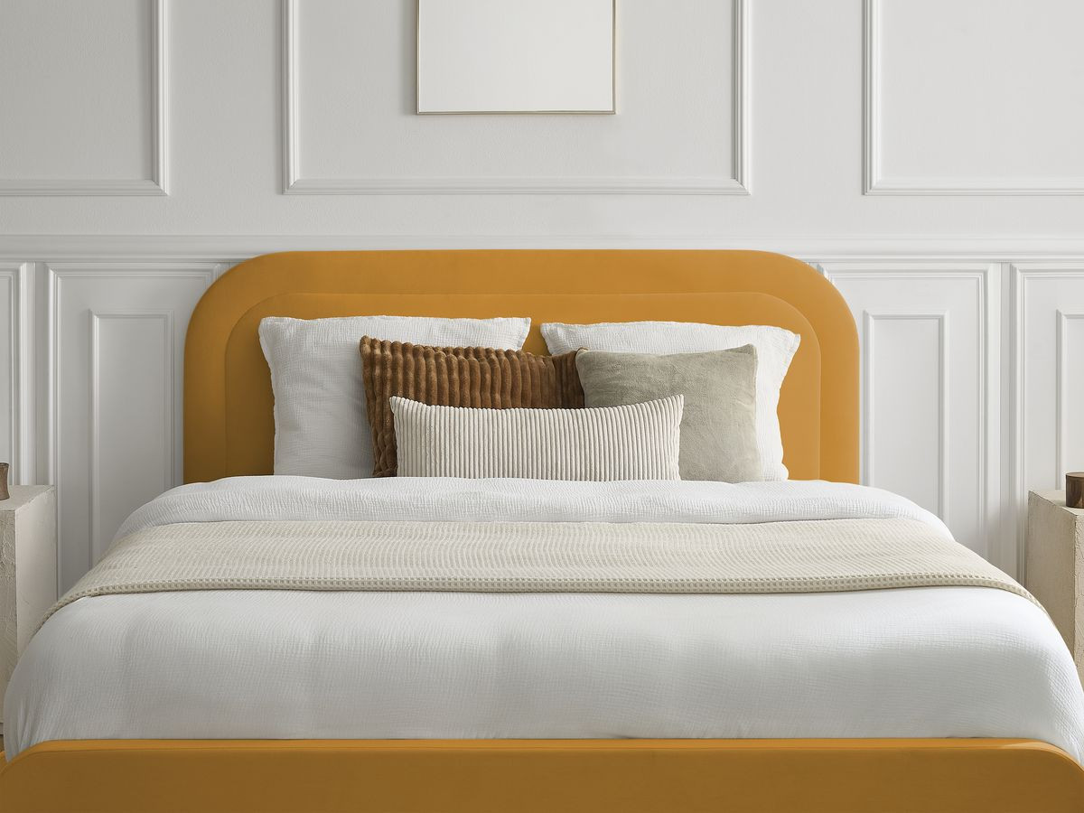 Lit CASSIOPEE velours avec lattes massives jaune — vue 5