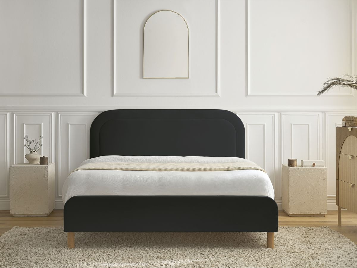 CASSIOPEE bed in fluwelen stof met massieve lattenbodem