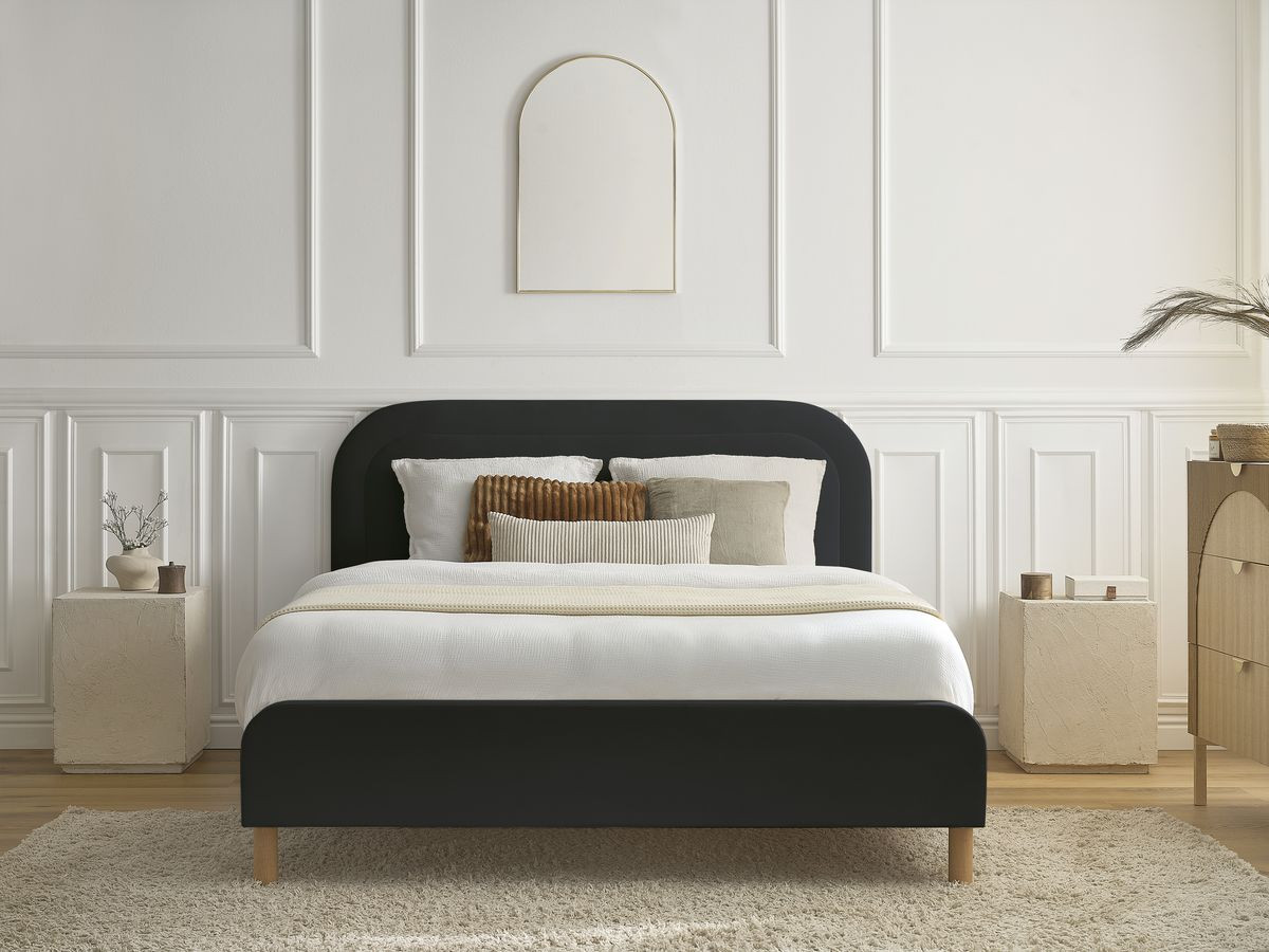 cassiopee bed in fluwelen stof met massieve lattenbodem gekleurd donkergrijs