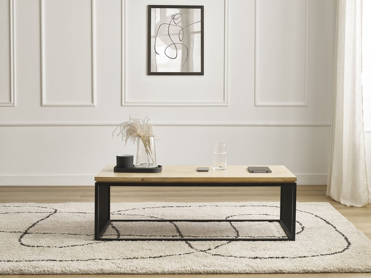 Table basse rectangulaire 120 cm MARTIN bois massif de manguier et métal — vue 4