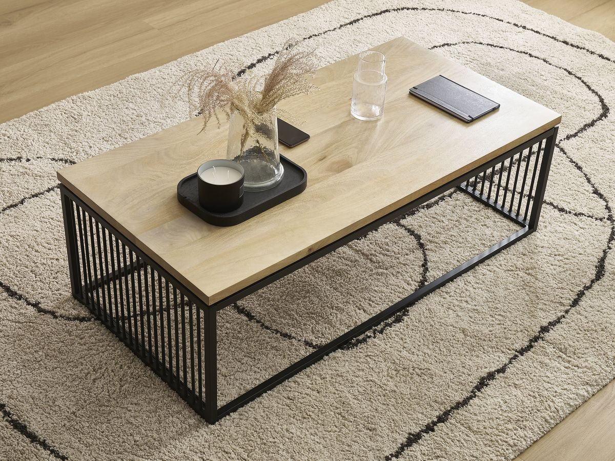 Table basse rectangulaire 120 cm MARTIN bois massif de manguier et métal — vue 5
