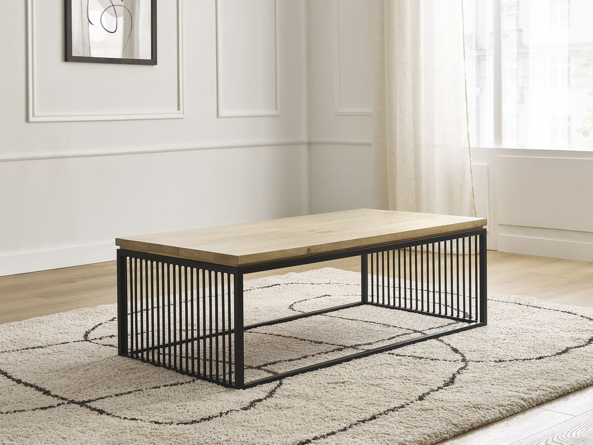 Table basse rectangulaire 120 cm MARTIN bois massif de manguier et métal — vue 6