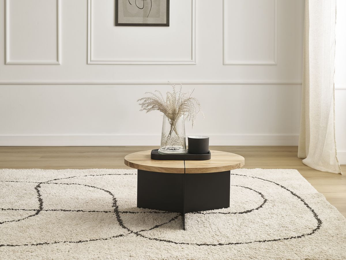 Table basse ronde D.60 cm MARTIN bois massif de manguier et métal