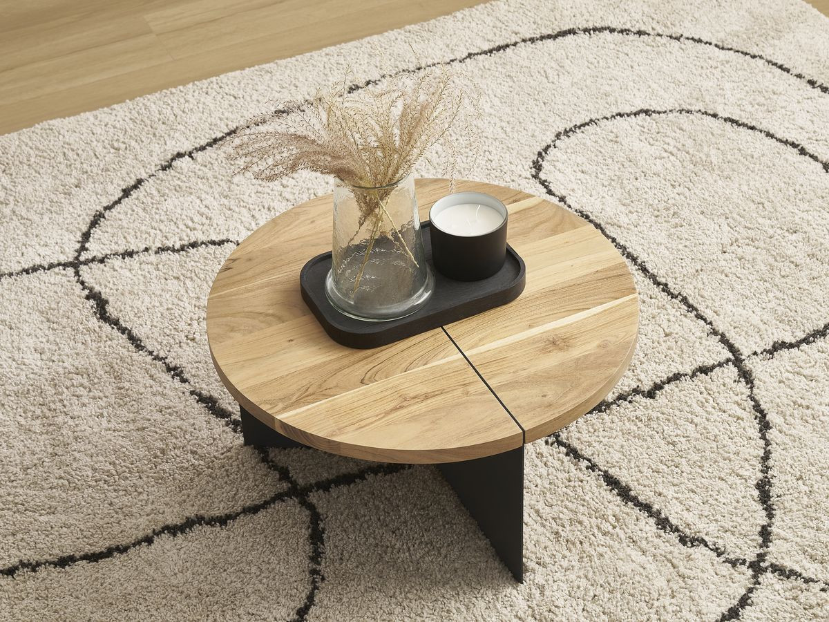Table basse ronde D.60 cm MARTIN bois massif de manguier et métal