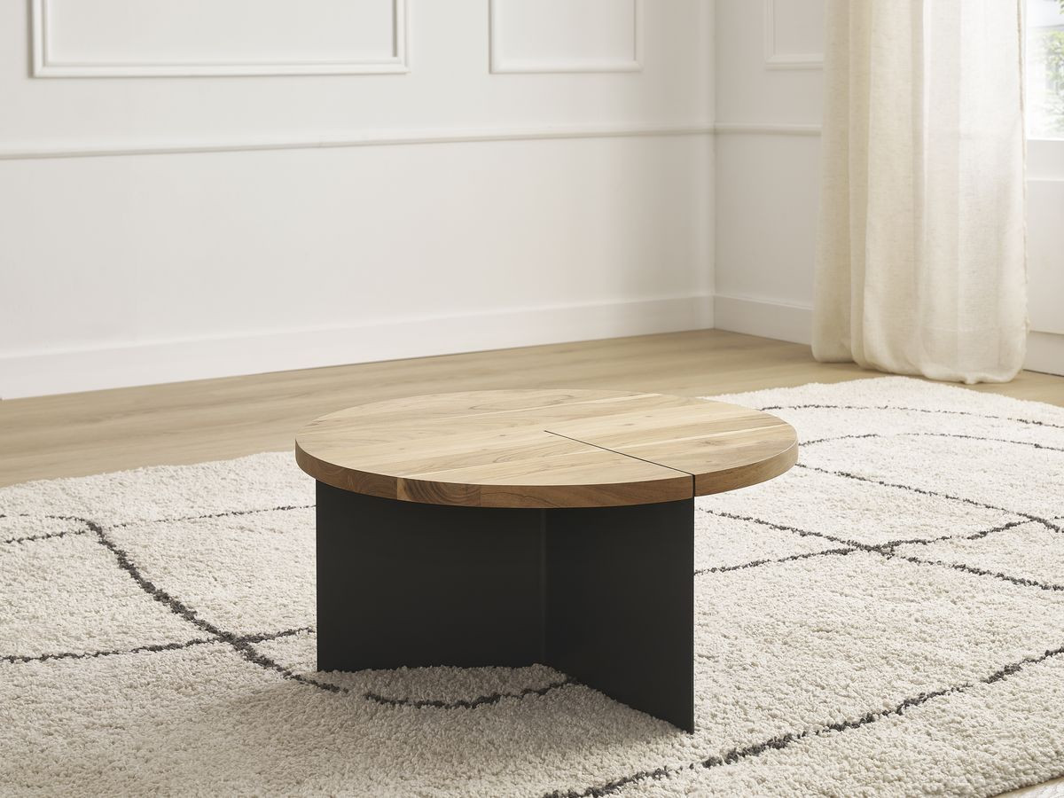 Table basse ronde D.60 cm MARTIN bois massif de manguier et métal — vue 6