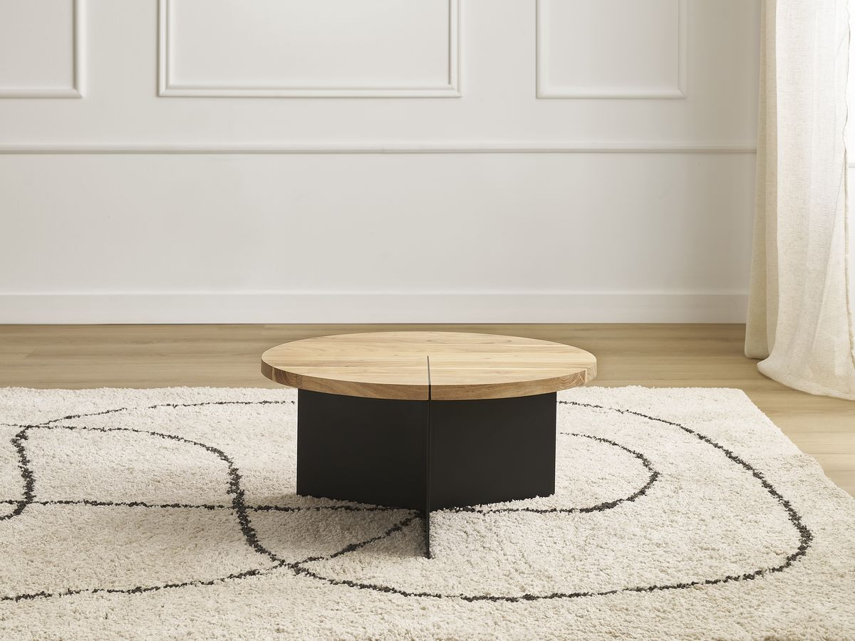 Table basse ronde D.60 cm MARTIN bois massif de manguier et métal