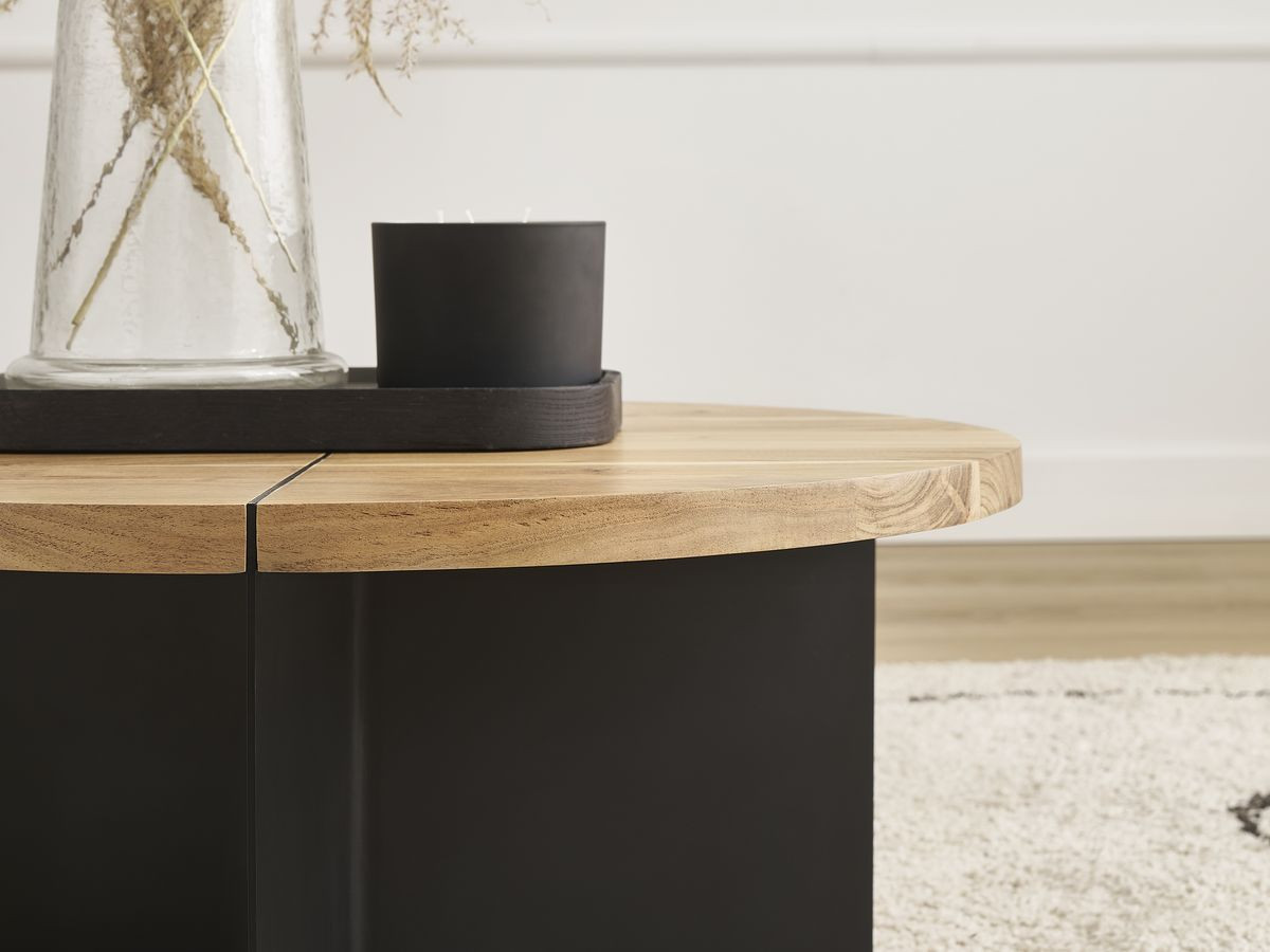 Table basse ronde D.60 cm MARTIN bois massif de manguier et métal