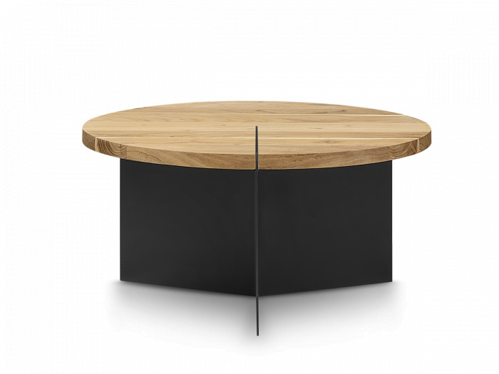 Table basse ronde D.60 cm MARTIN bois massif de manguier et métal