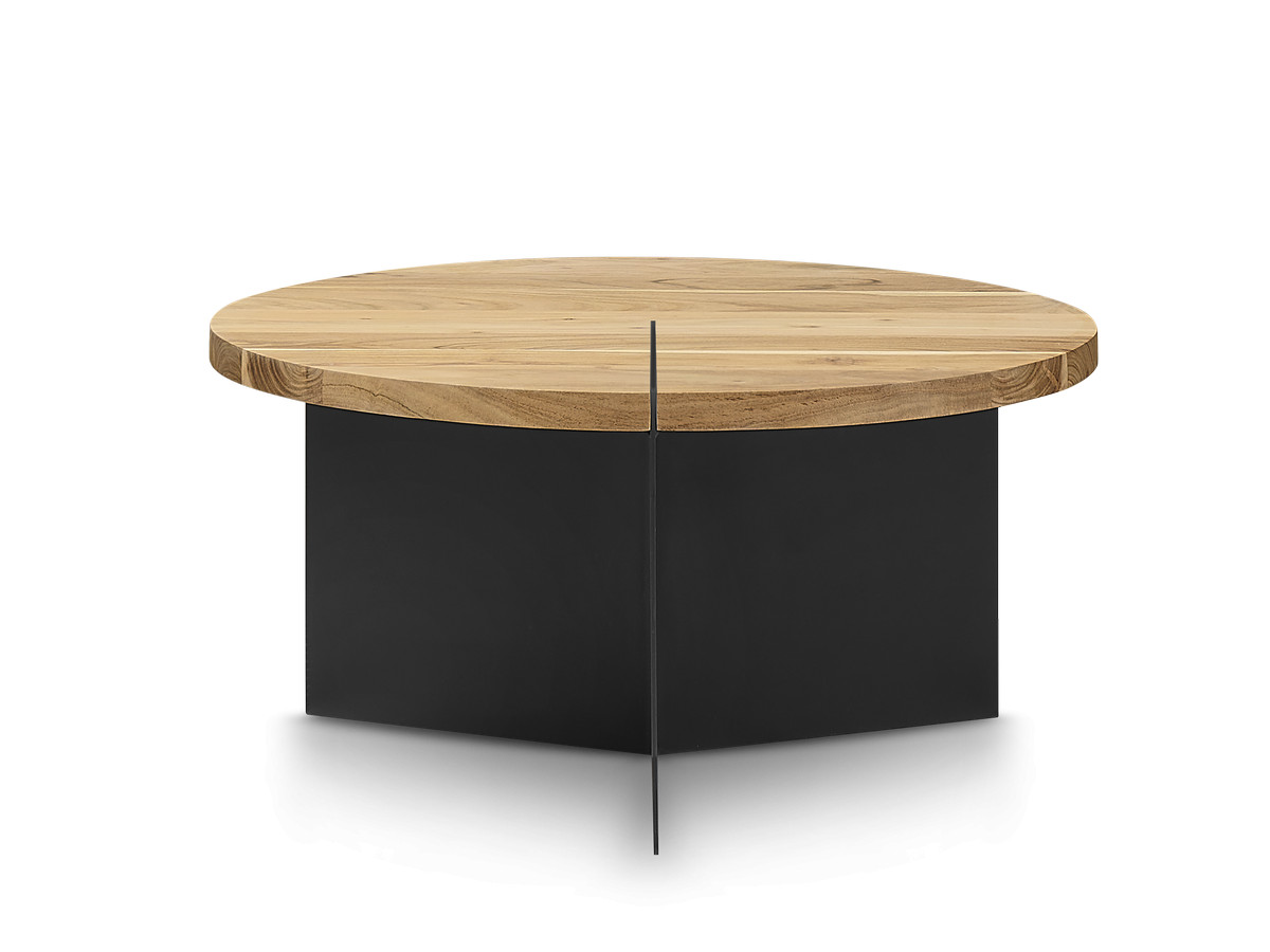 Table basse ronde D.60 cm MARTIN bois massif de manguier et métal