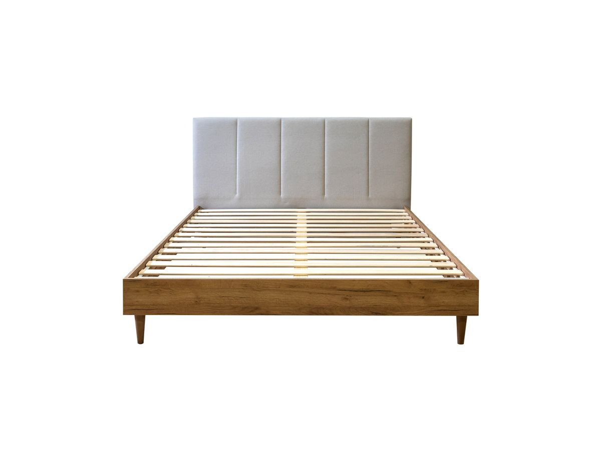 lit olympe tête de lit avec rangement lattes massives et pieds en bois naturel de couleur beige
