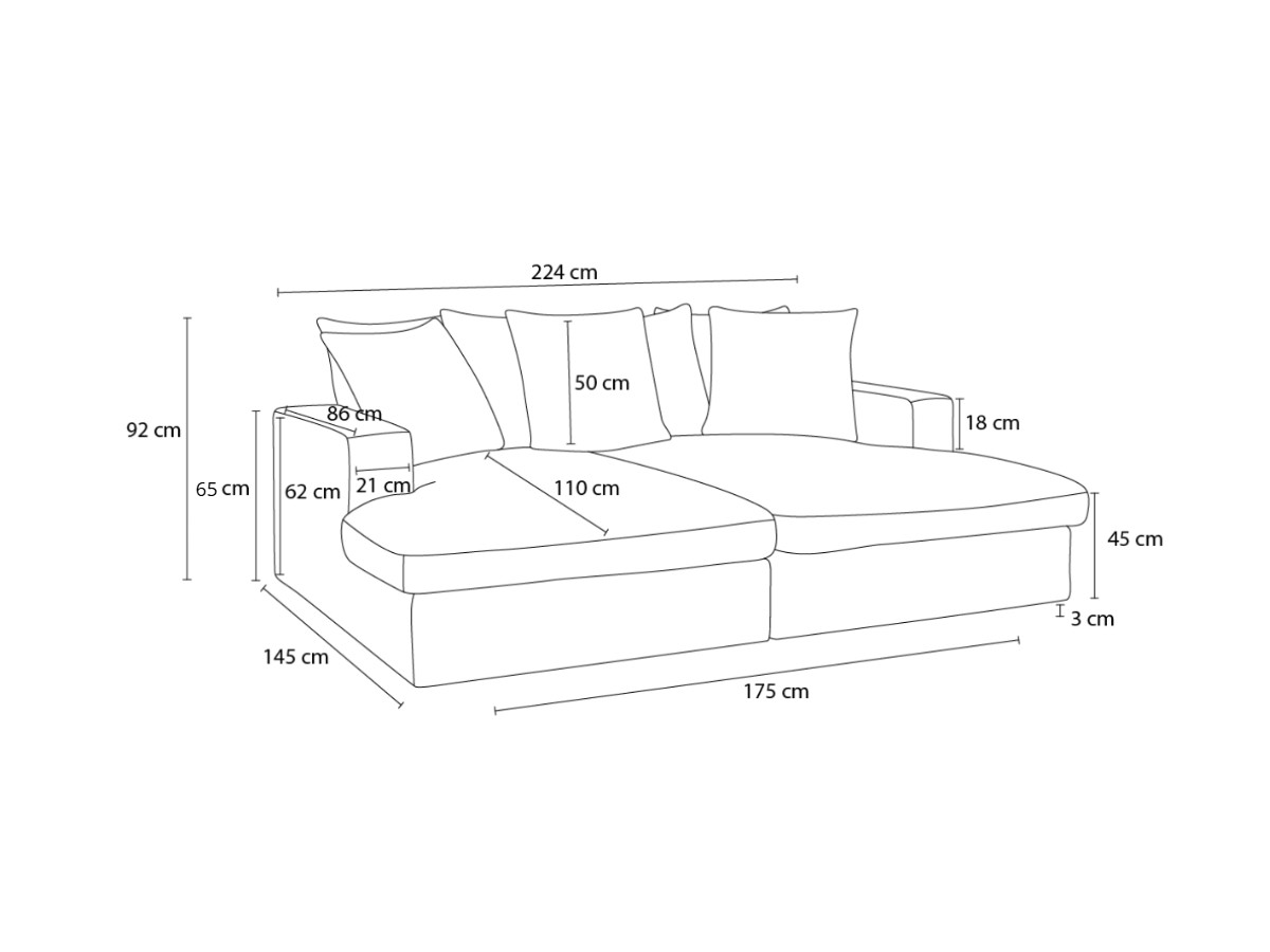 SIMEON vaste 3-zits rechte bank met diepe zit
