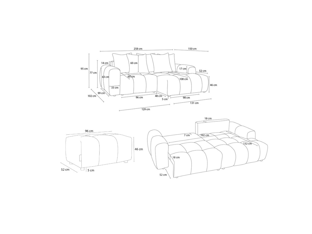 Canapé d'angle convertible coffre ROXELANE tissu bouclette avec pouf