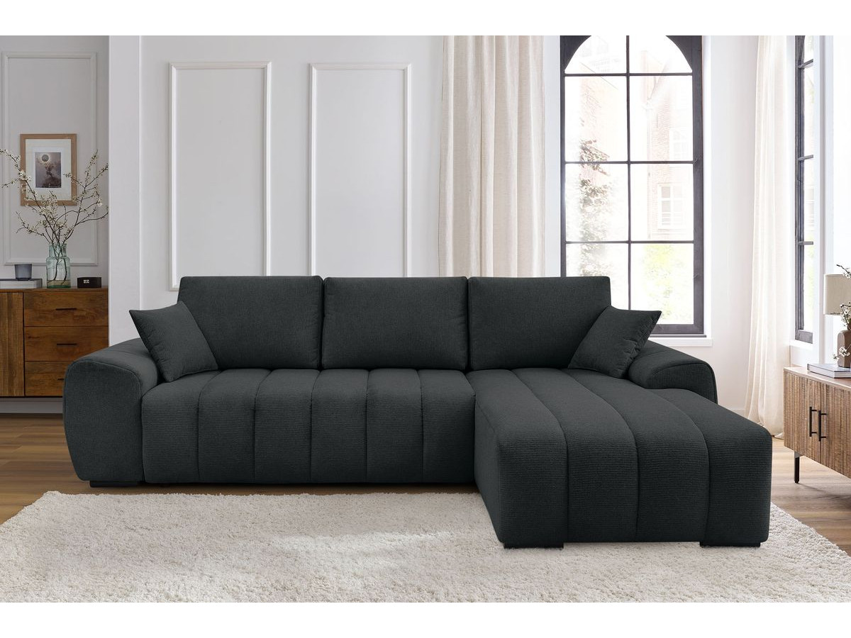 Canapé d'angle fixe EVEREST tissu chiné - Orange - Angle droit - 10 coussins