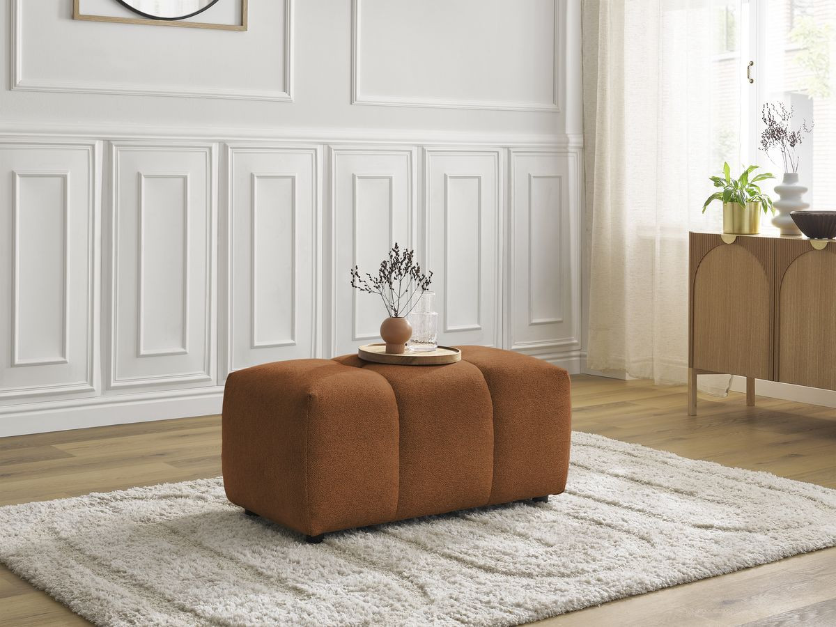 Canapé d'angle fixe EVEREST tissu chiné - Orange - Angle droit - 10 coussins