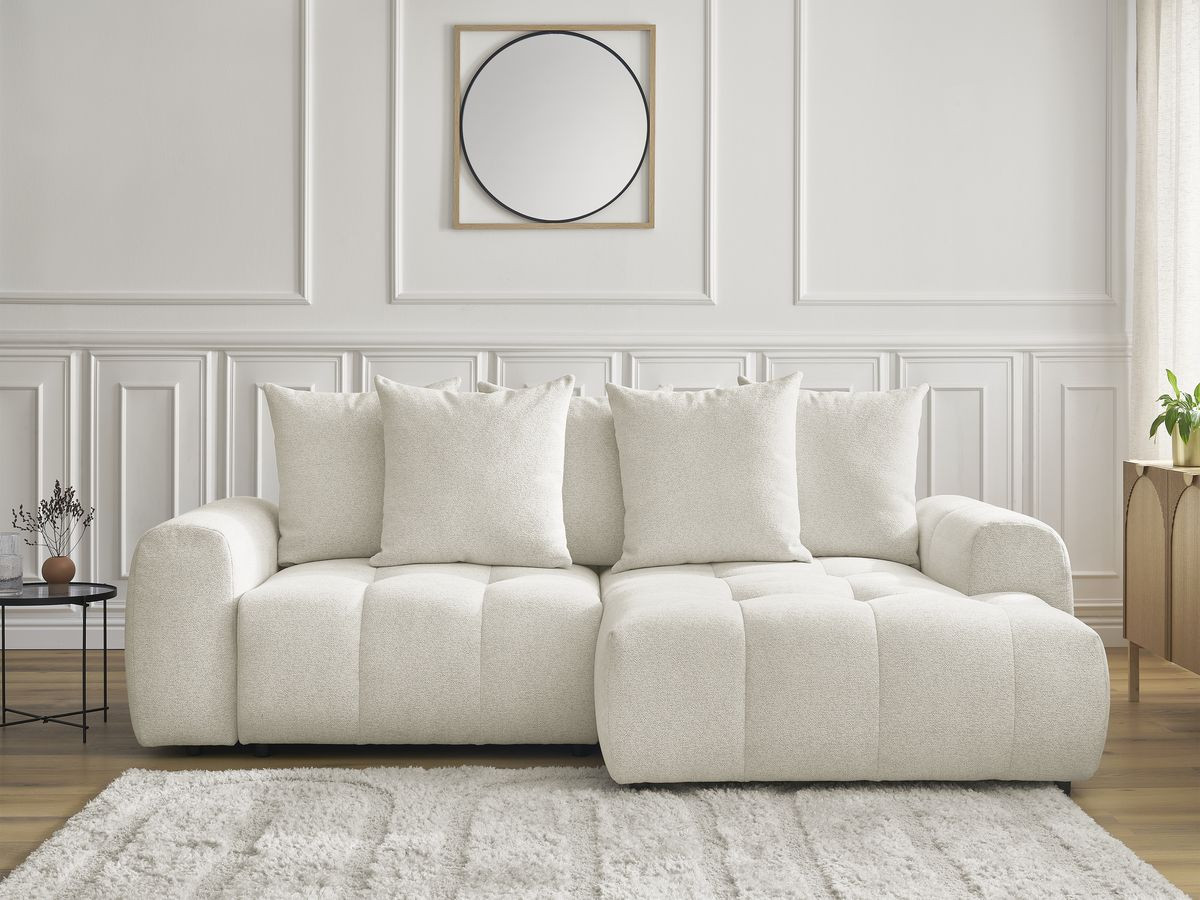 Canapé d'angle convertible coffre ROXELANE tissu chiné blanc angle droit BOBOCHIC 3 places - Vue supplémentaire 3