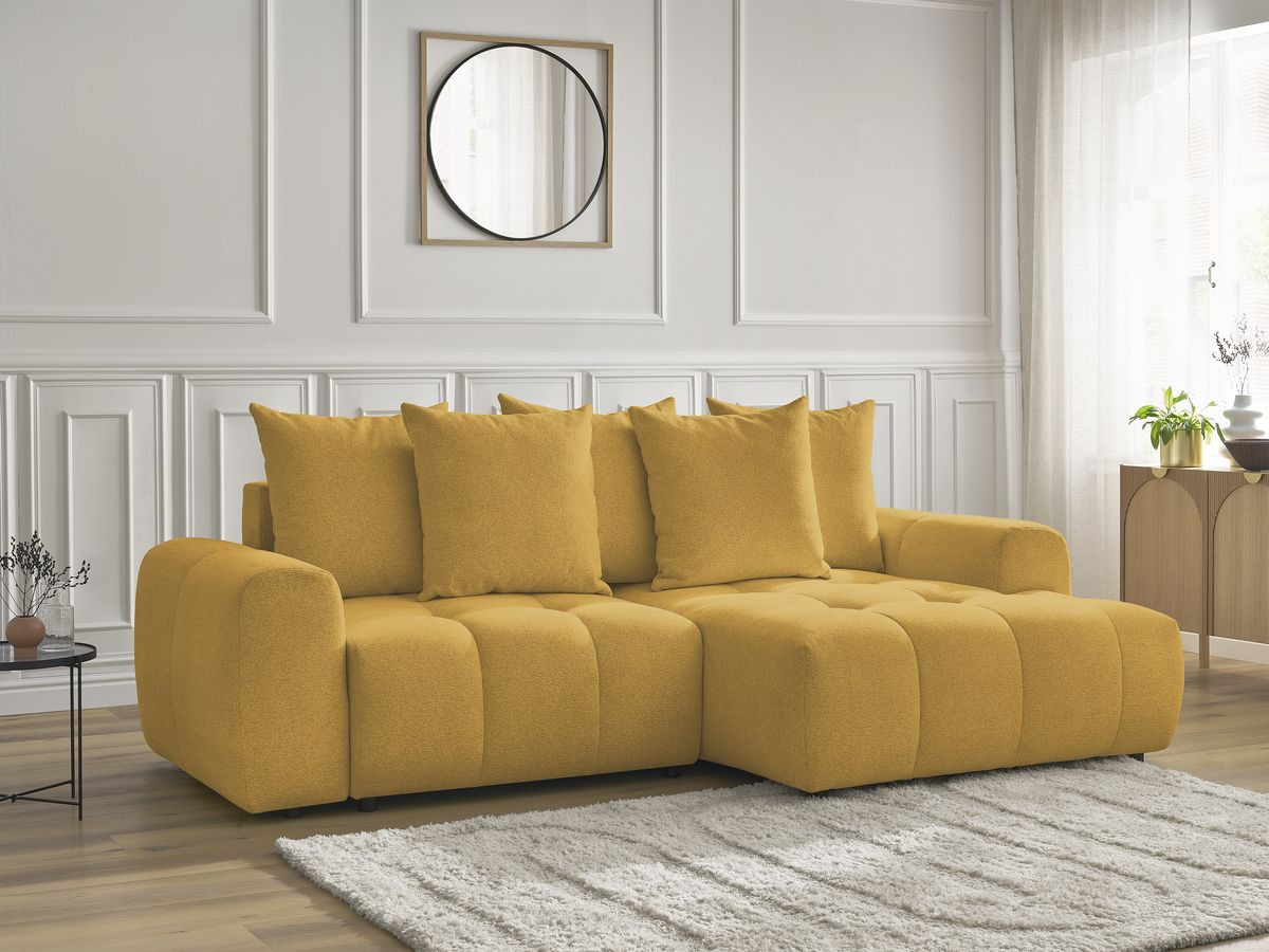 Canapé d'angle convertible coffre ROXELANE chiné jaune — vue 6