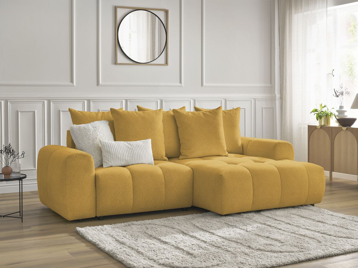 Canapé d'angle convertible coffre ROXELANE tissu chiné