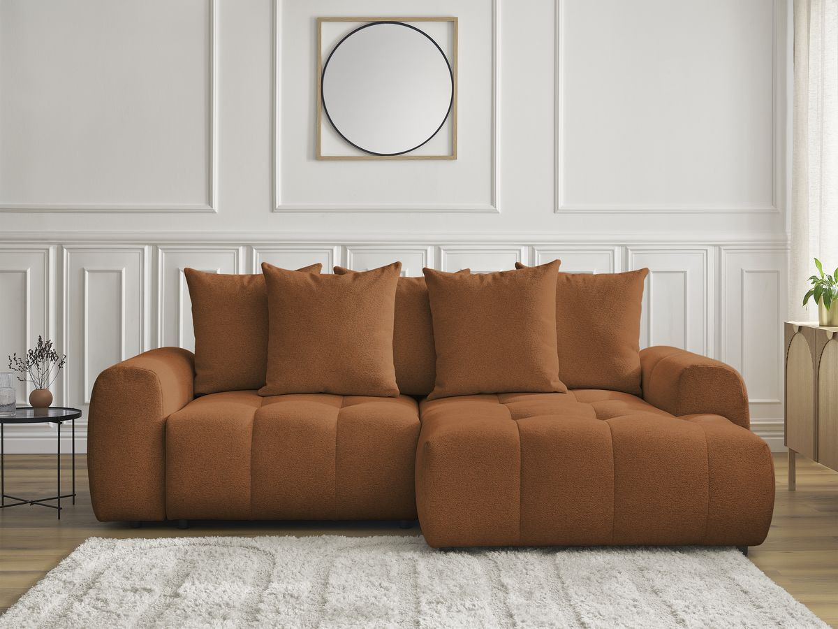 Canapé d'angle convertible coffre ROXELANE chiné orange — vue 5