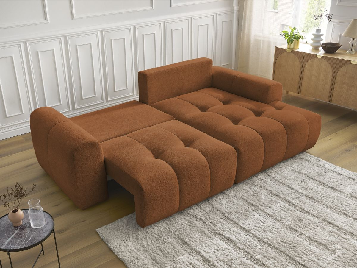 Canapé d'angle fixe EVEREST tissu chiné - Orange - Angle droit - 10 coussins