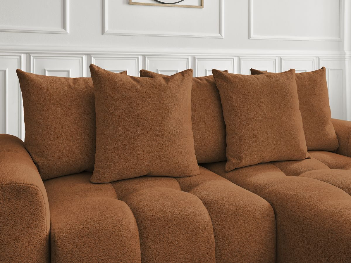 Canapé d'angle fixe EVEREST tissu chiné - Orange - Angle droit - 10 coussins