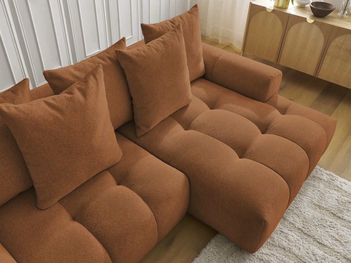 Canapé d'angle fixe EVEREST tissu chiné - Orange - Angle droit - 10 coussins