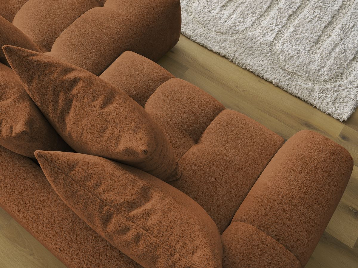 Canapé d'angle fixe EVEREST tissu chiné - Orange - Angle droit - 10 coussins