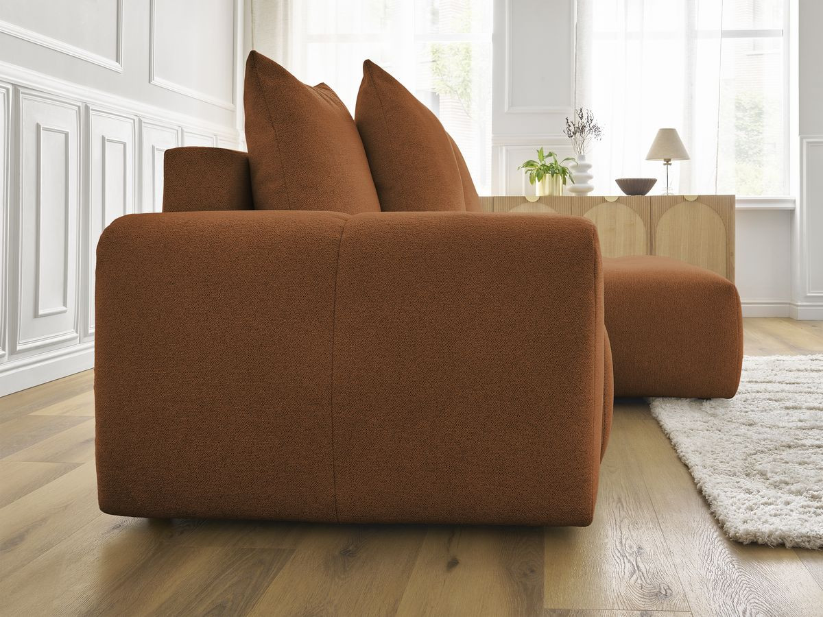 Canapé d'angle fixe EVEREST tissu chiné - Orange - Angle droit - 10 coussins