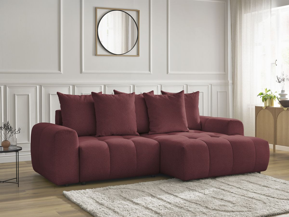 Canapé d'angle fixe EVEREST tissu chiné - Orange - Angle droit - 10 coussins