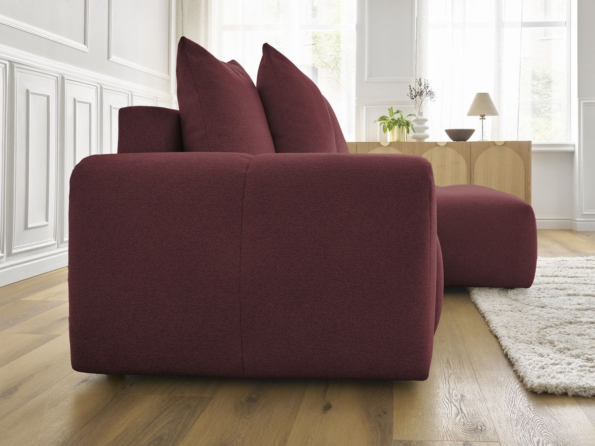Canapé d'angle fixe EVEREST tissu chiné - Orange - Angle droit - 10 coussins