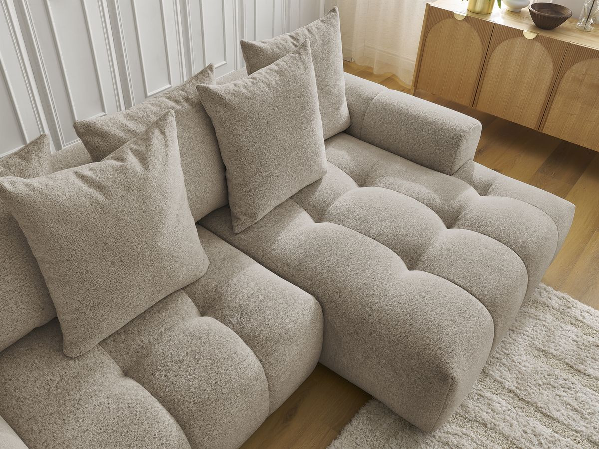 Canapé d'angle fixe EVEREST tissu chiné - Orange - Angle droit - 10 coussins