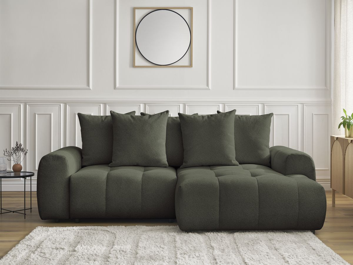 Canapé d'angle convertible coffre ROXELANE chiné vert — vue 5